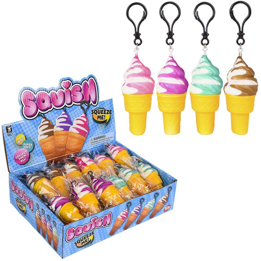 288 Wholesale 288 Wholesale 4" Squish Ice Cream Cone Backpack Clip 24pcs/display - WSD image