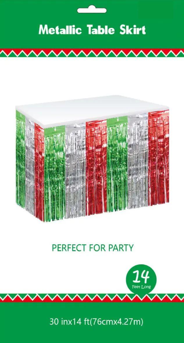 60 Wholesale Red,white,green Metallic Plastic Table Skirt 30in X14ft image