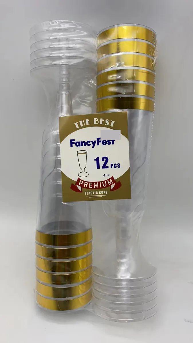24 Wholesale Gold Premium Plastic Wine Cups 5.5oz , 12 ct image