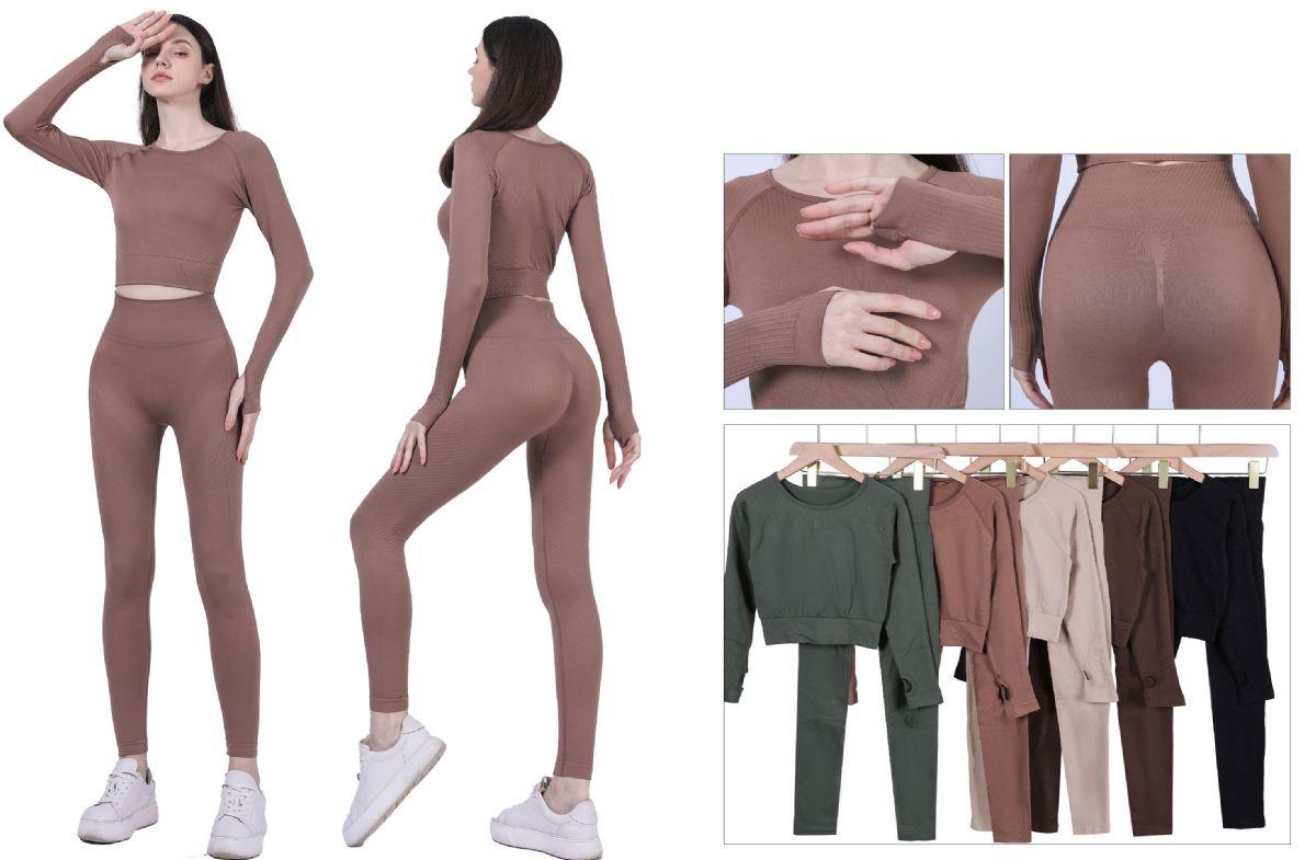 30 Wholesale Women's Seamless Long - Sleeve Crop Top & High - Waisted Leggings Set image