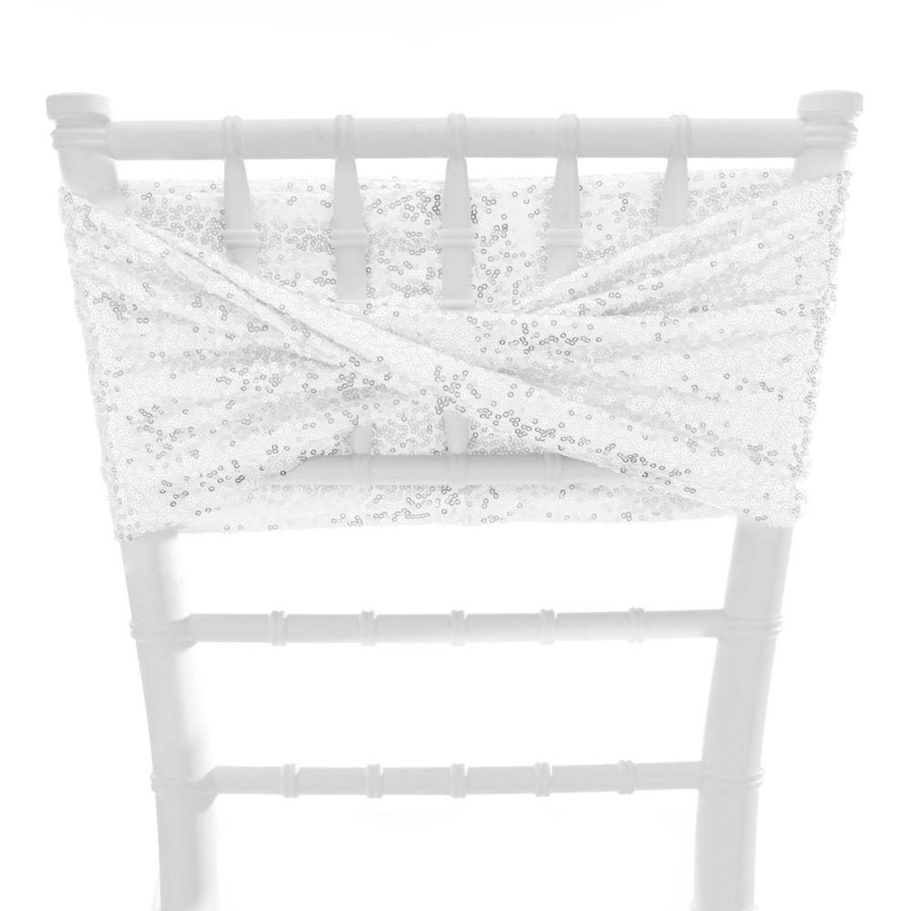 48 Wholesale Twisted Sequin Spandex Chair Sash - White image