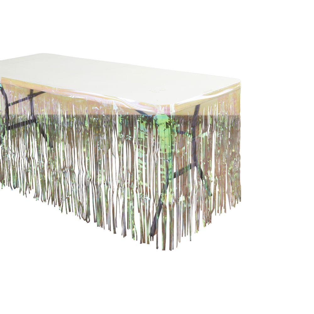 24 Wholesale Metallic Foil Table Skirt 14ft - White Iridescent image