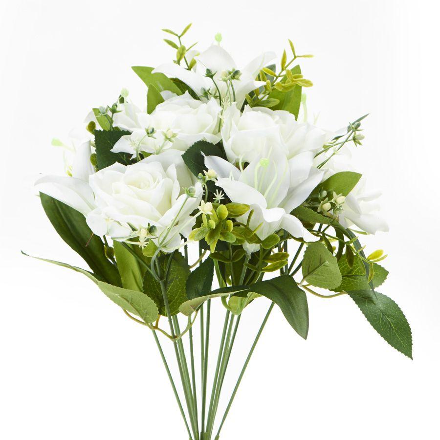 24 Wholesale Artificial Rose And Lily Bouquet - White image
