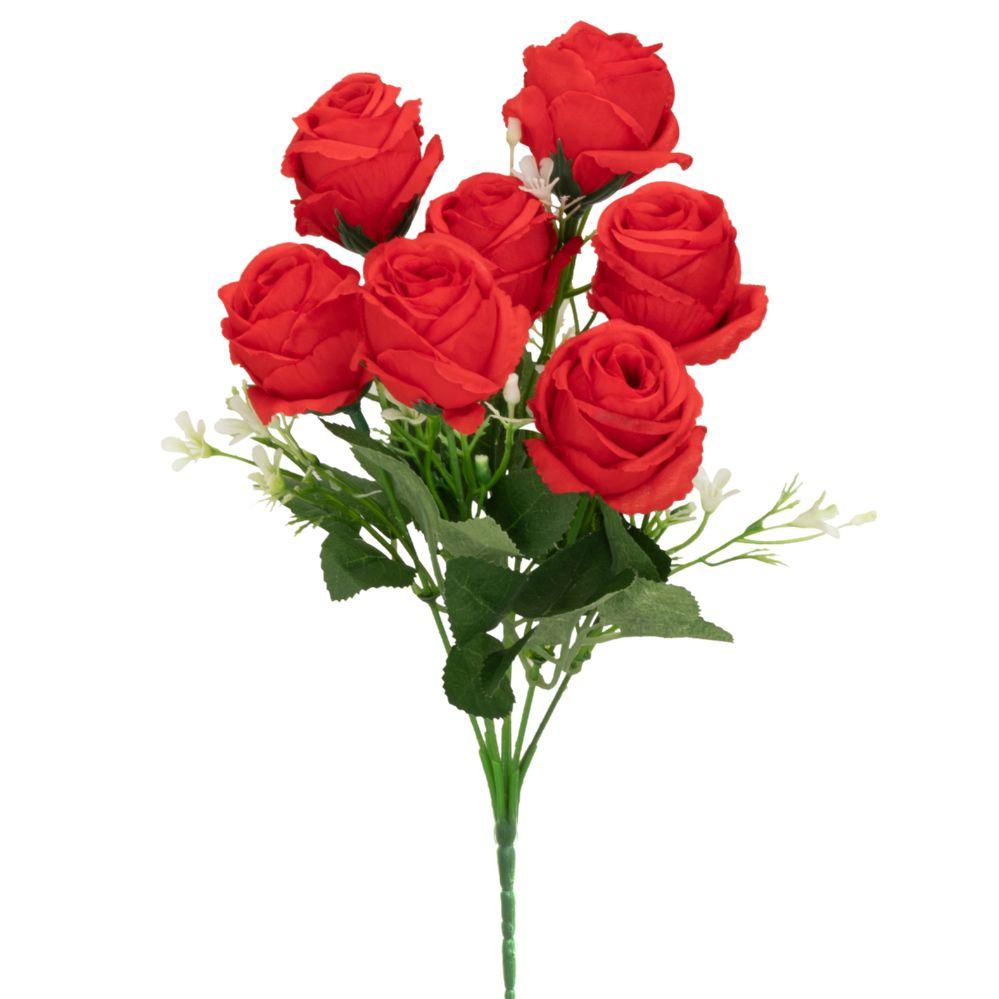 36 Wholesale Artificial 7 Head Rose Bush 12 inch - Red image