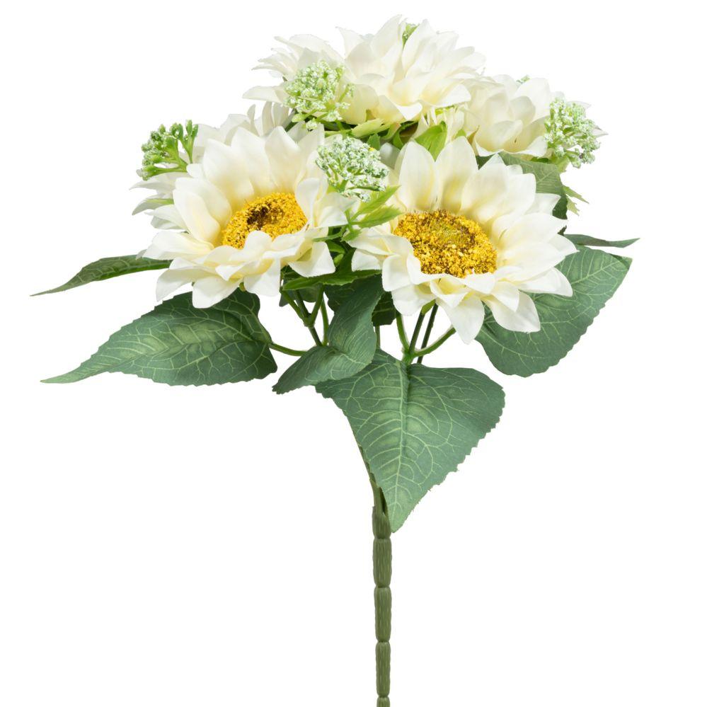 24 Wholesale 5 Head Sunflower Bouquet 12 inch - White image