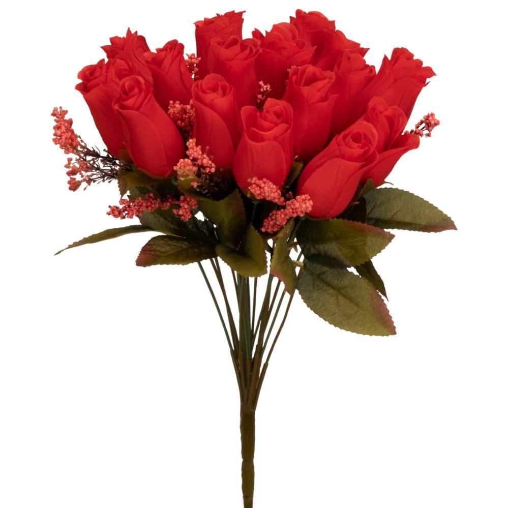 12 Wholesale Artificial 18 Head Rose Bud Bush 15 inch - Red image