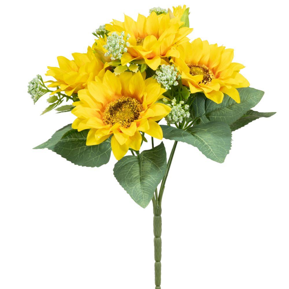 24 Wholesale 5 Head Sunflower Bouquet 12 inch - Yellow image