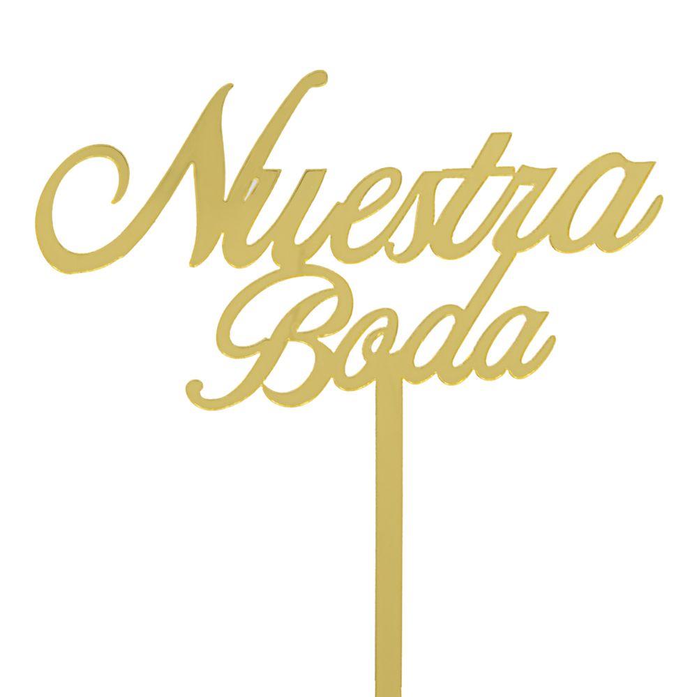 96 Wholesale Acrylic Mirrored Cake Topper 5 inch Nuestra Boda - Gold image