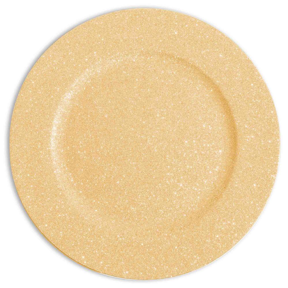24 Wholesale Glitter Plastic Charger Plate 13 inch - Gold image