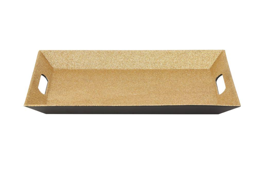 12 Wholesale Glitter Rectangle Plastic Tray 15 inch - Gold image