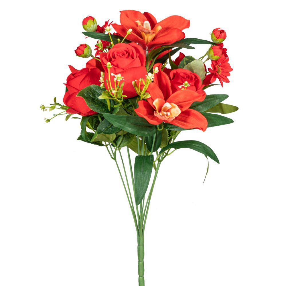 12 Wholesale Artificial Rose And Orchid Bouquet - Red image