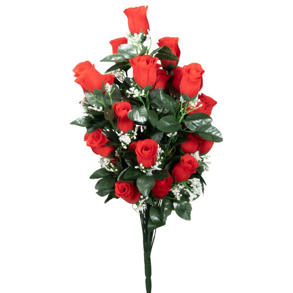 12 Wholesale Artificial 36 Head Rose Bud Bush 24 inches - Red image
