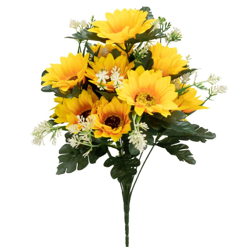 24 Wholesale Artificial Sunflower 12 Head Bouquet 16 inches image