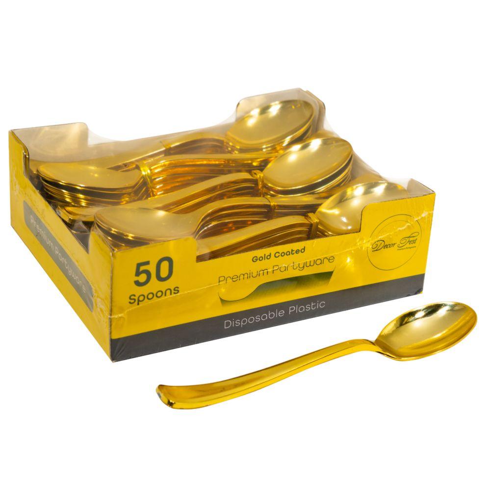 24 Wholesale Plastic Spoons Set 50pc - Gold image