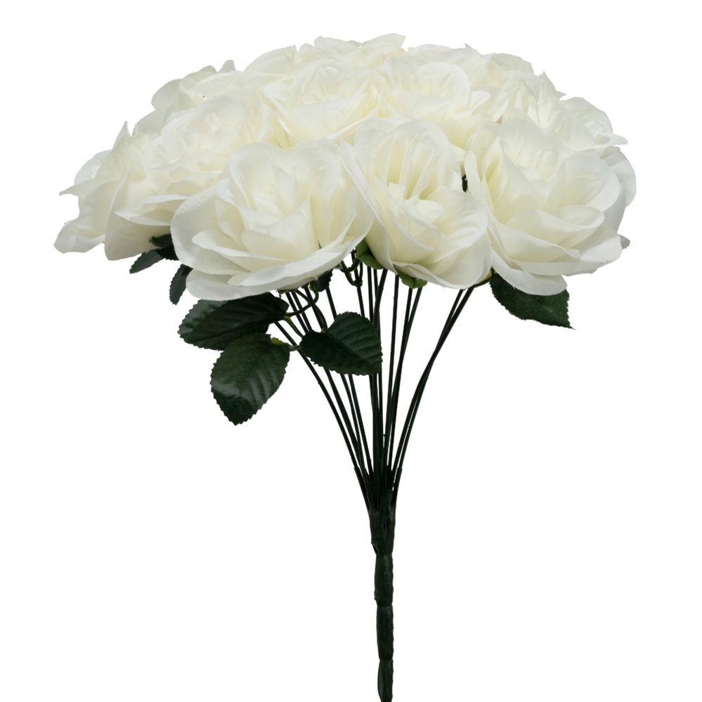 24 Wholesale Artificial Rose Bouquet 12 inches - Ivory image