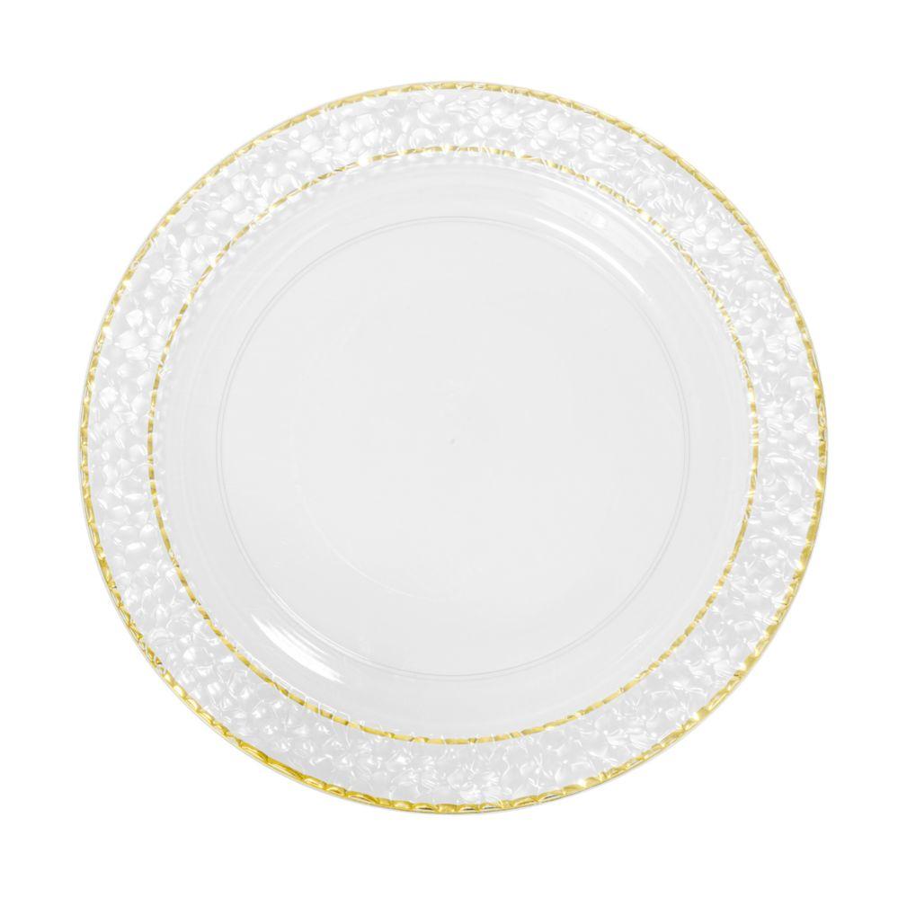 30 Wholesale Plastic Plate Set With Hammered Double Gold Rim Edge 7 inch - Gold 12pc Pack image