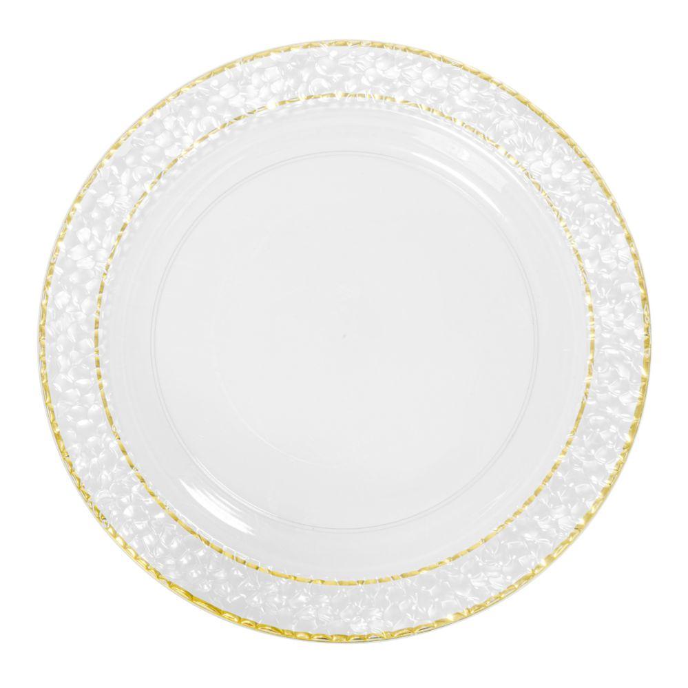 15 Wholesale Plastic Plate Set With Hammered Double Gold Rim Edge 10 inch - Gold 12pc Pack image