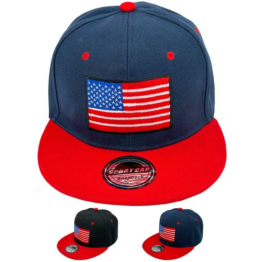 24 Wholesale Embroidered Snapback Hats With Patriotic Usa American Flag image