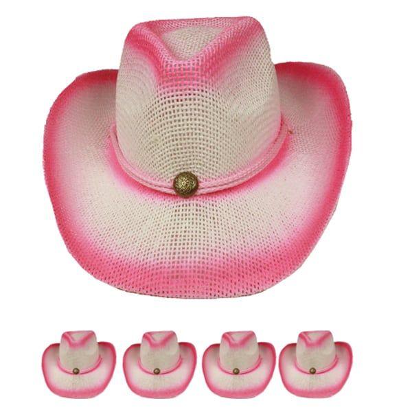 24 Wholesale Pink Shaded White Straw Cowgirl Hats image