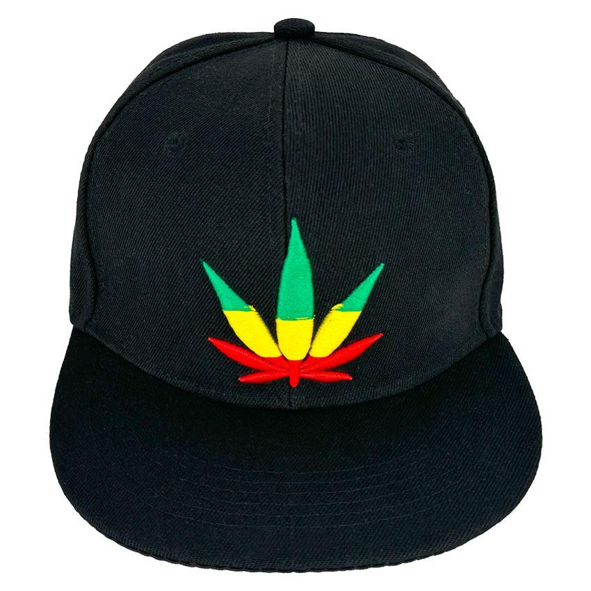 24 Wholesale Black Snapback Hats With Marijuana Leaf Embroidered image