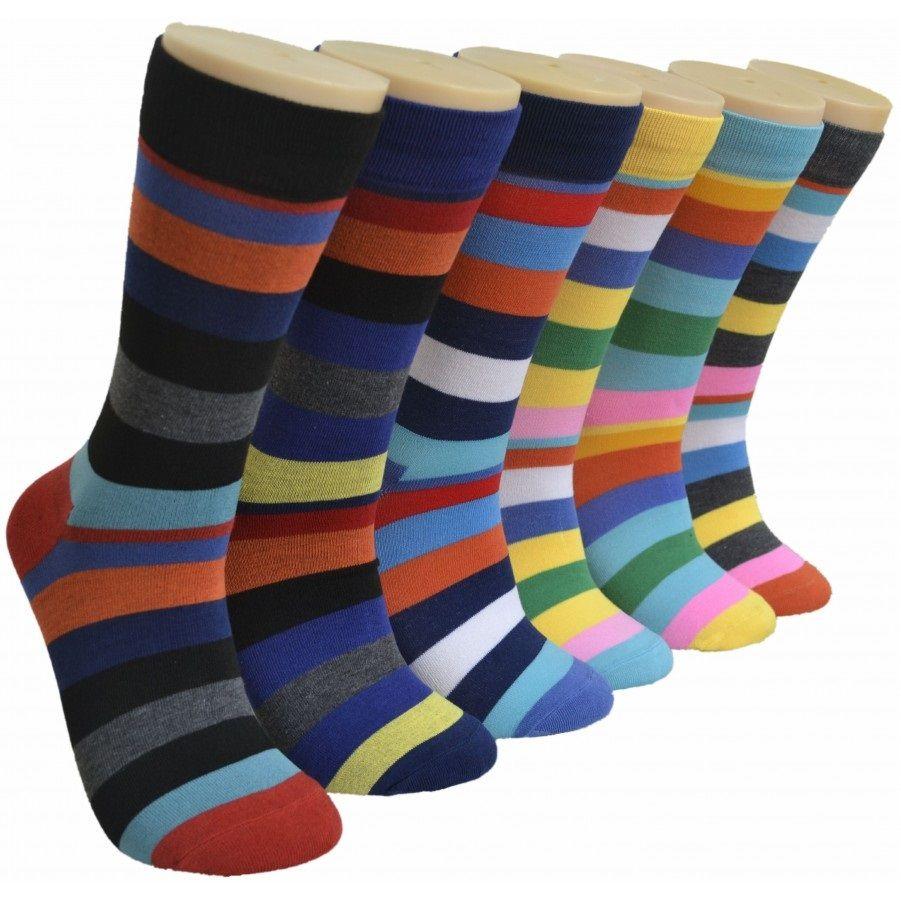 288 Wholesale Men's Novelty Colorful Stripe Dress Socks image