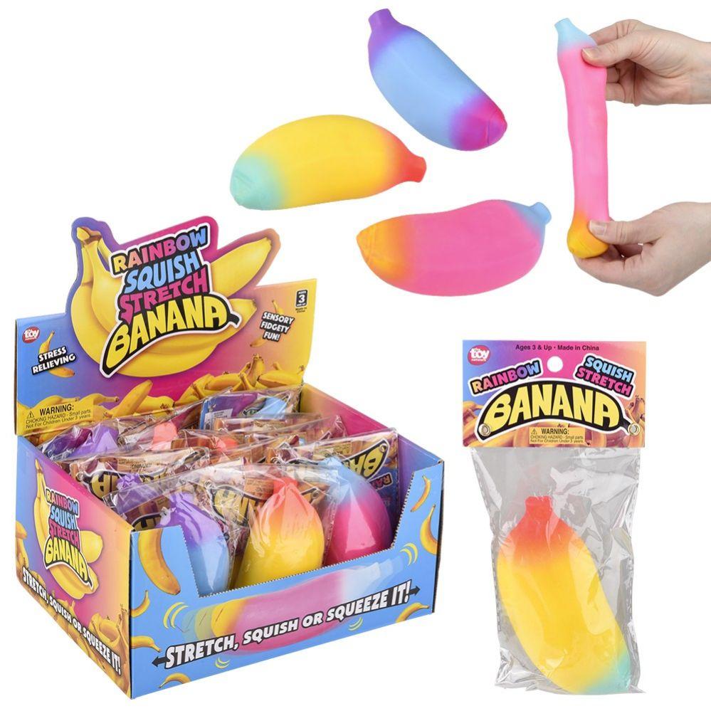 72 Wholesale Stretch And Squeeze Rainbow Banana 4.75 inch image