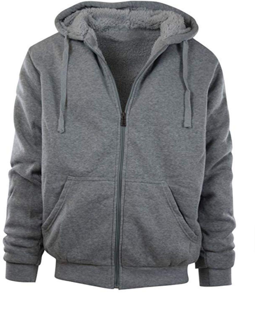 12 Wholesale Big Mens Solid FuR-Lined Zip Up Hoodie Sweatshirt Grey image