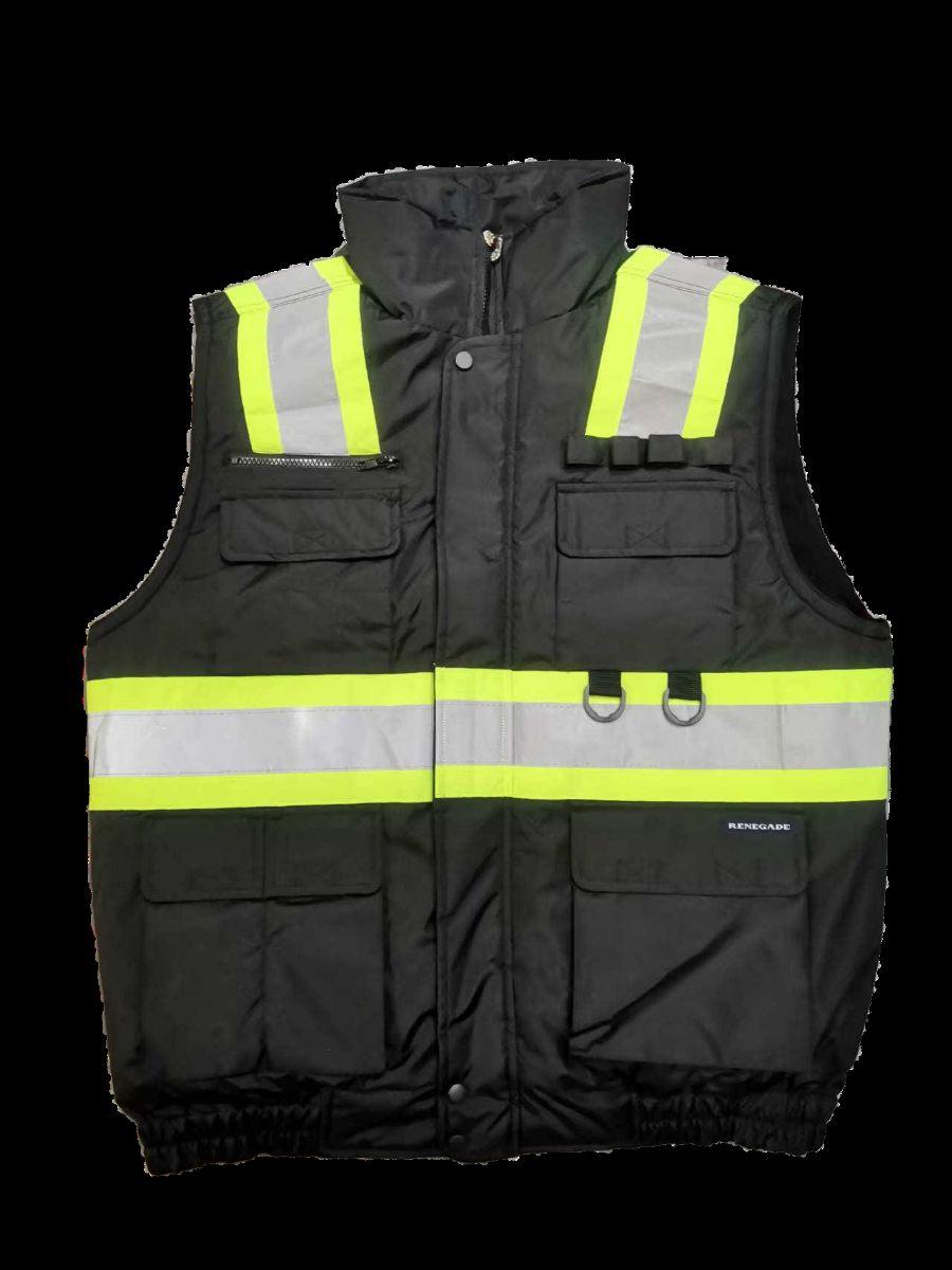 12 Wholesale Mens High Viz Class 3 Heavy Padded MultI-Pocket Vest Black image