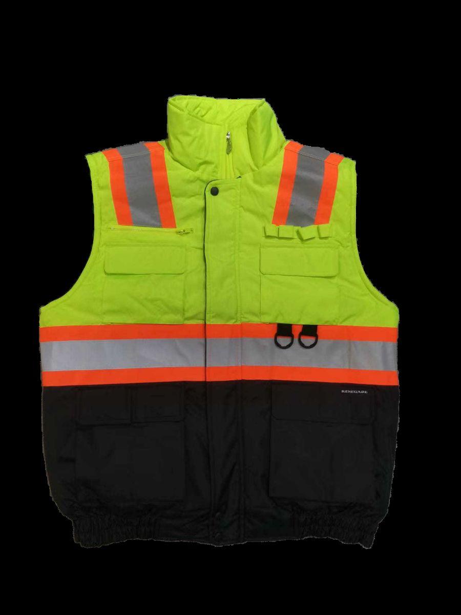 12 Wholesale Mens High Viz Class 3 Heavy Padded MultI-Pocket Vest Lime image