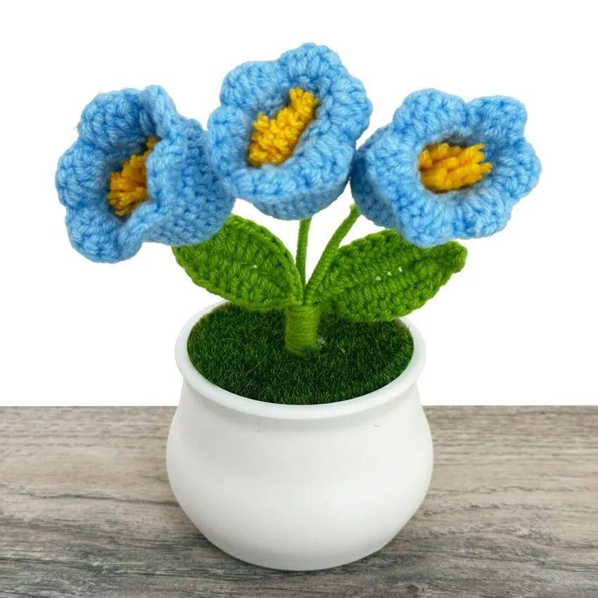 24 Wholesale 3-Head Cool Blue Crochet Lily Flowers in Pot image