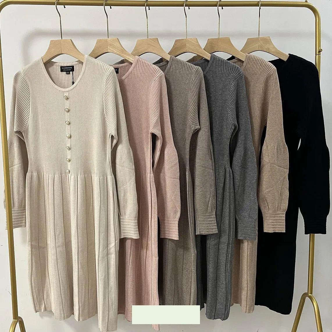 24 Wholesale Women's Knitted Sweater Dress Button Design Small/medium image