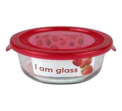 24 Wholesale Bh Rnd Glass Container Red Lid 21oz image
