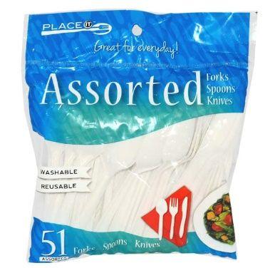 48 Wholesale Bh Plastic White Cutlery Combo 51ct image