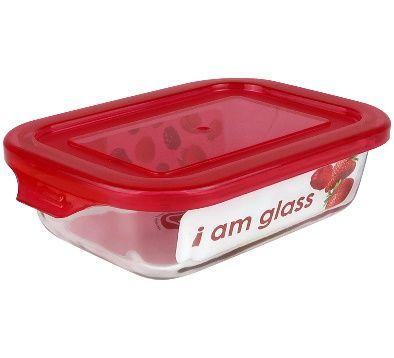 12 Wholesale Bh Rect Glass Container Red Lid 35.2oz image