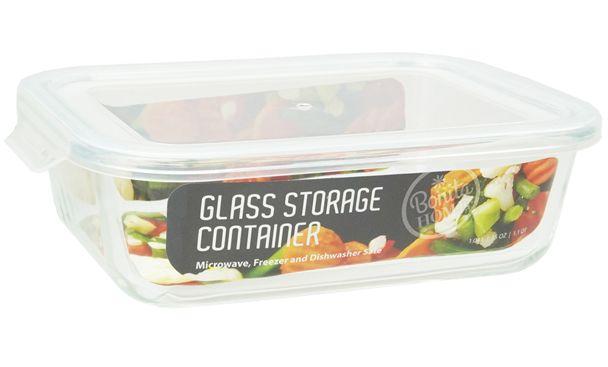 12 Wholesale Bh Rect Glass Container White Lid 35oz image