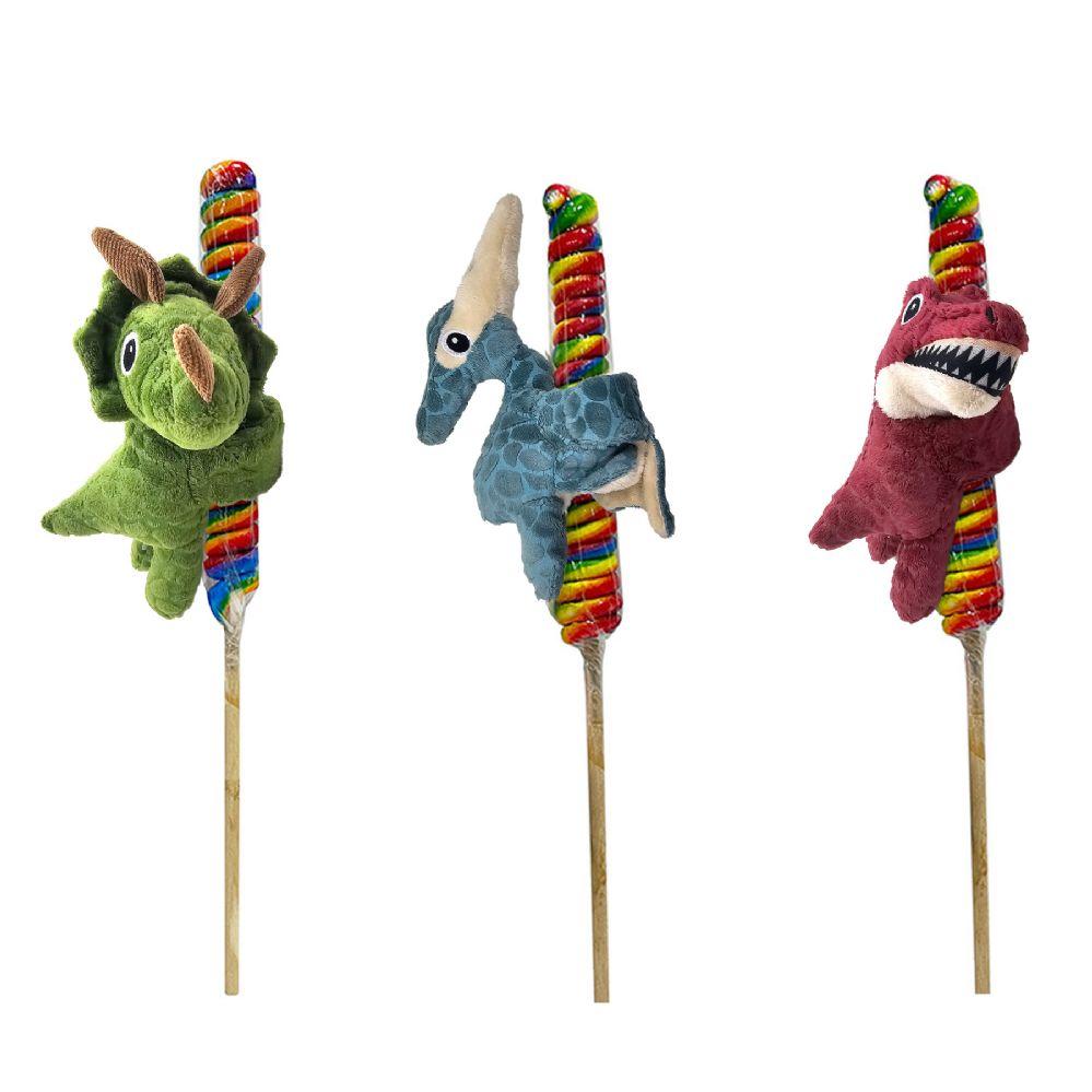 24 Wholesale Plush Dinosaur Slap Bracelet W/rainbow Twister Pop image