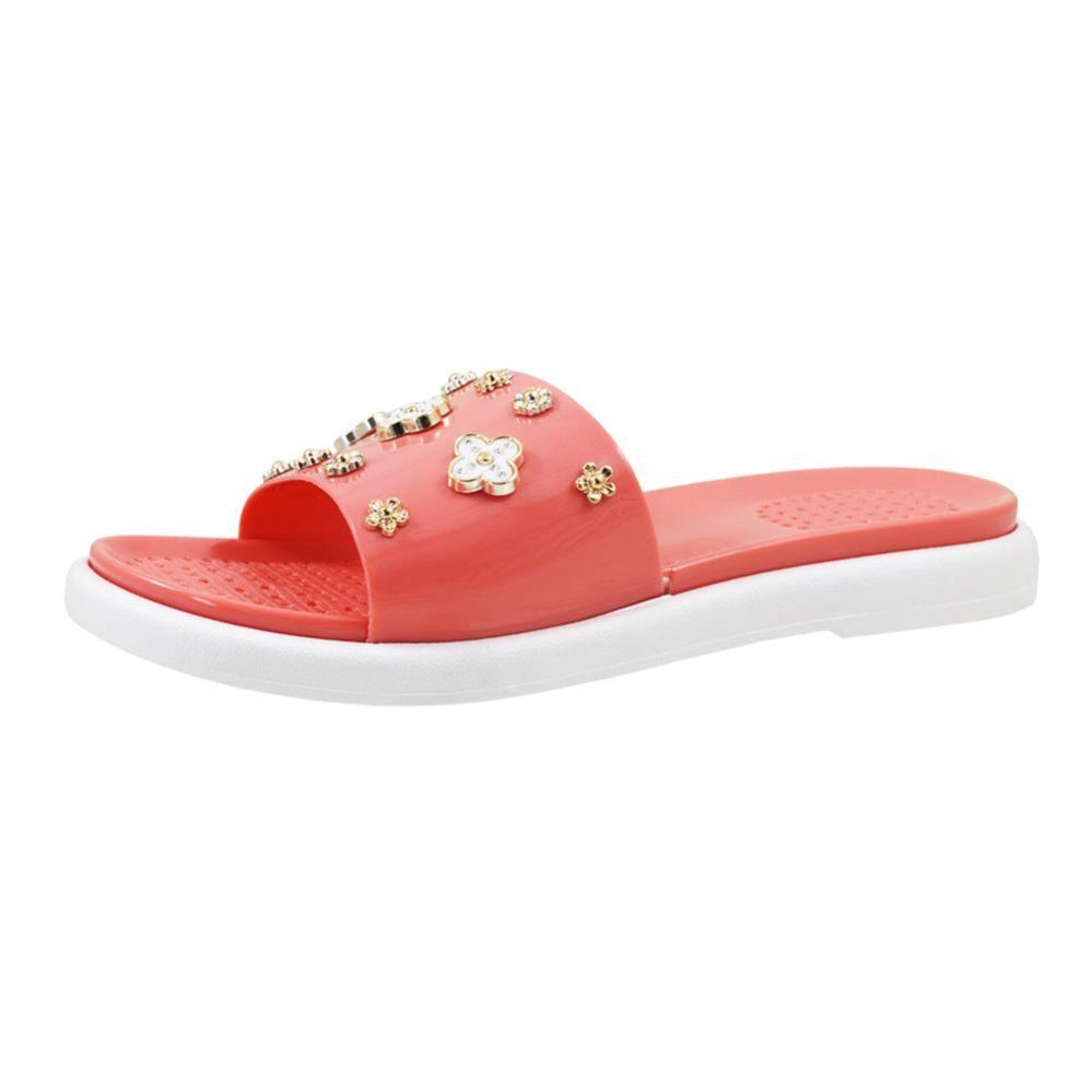 15 Wholesale Women's Flower Charms Slide Sandal Red image