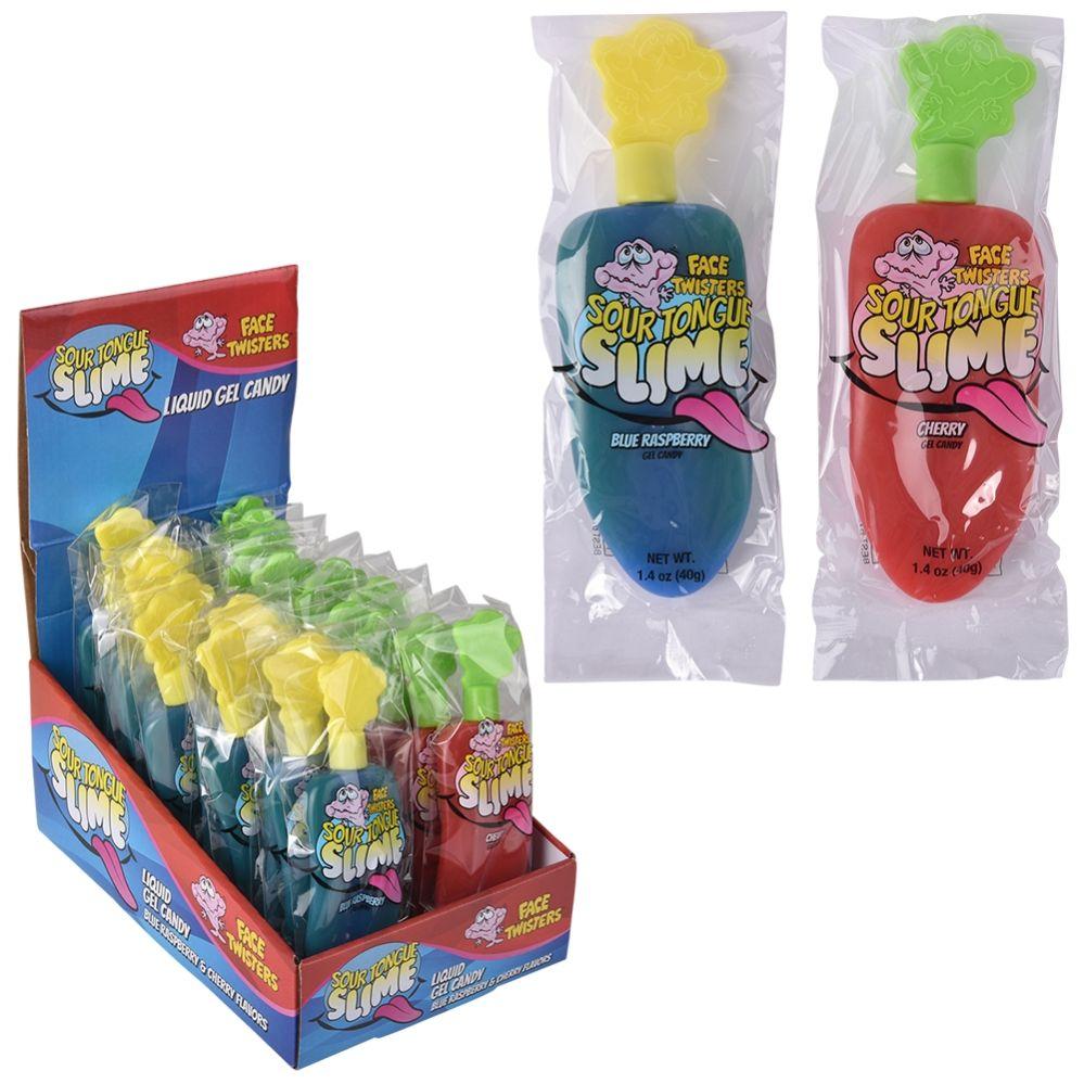 144 Wholesale Sour Tongue Slime Candy Gel Blue Rasp/cherry image