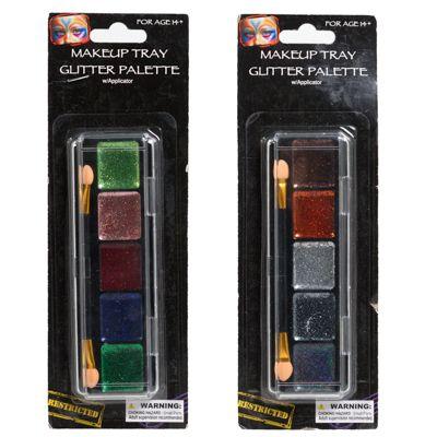 24 Wholesale Makeup Tray 5 Clr Glitter Palette 2/ Applicator Hlwn/ Blister image