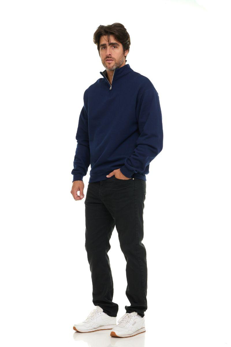 48 Wholesale Mens Cotton Fleece Line Quarter Zip Sweat Shirt Navy Size Large image