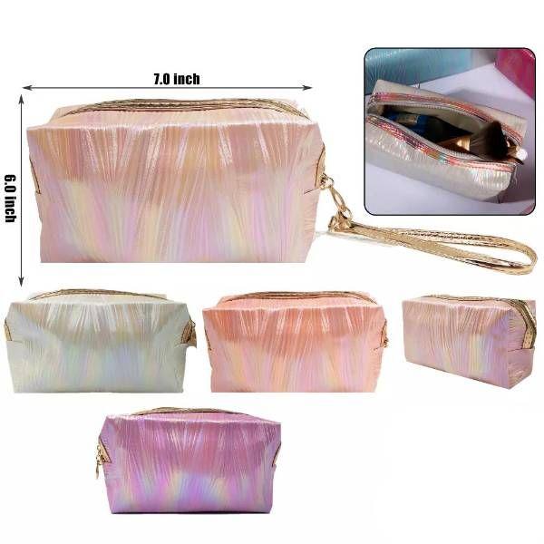 48 Wholesale 7 In Cosmetic Bag Assorted Colors image