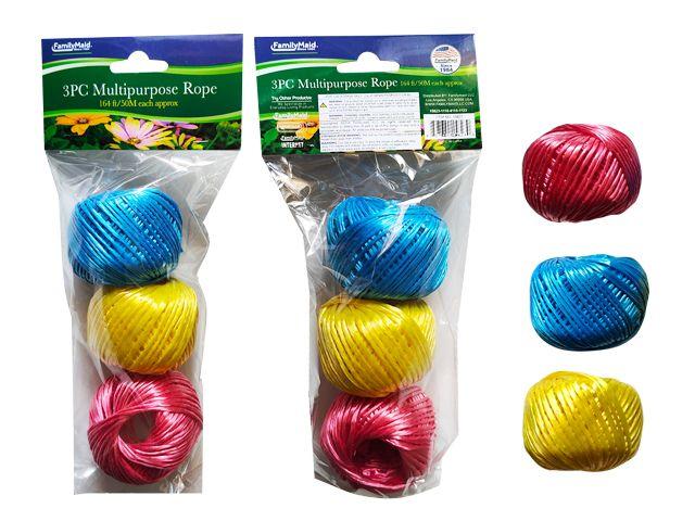 96 Wholesale Poly Rope 3pc 50m Each Red,blue,yellow Clr image
