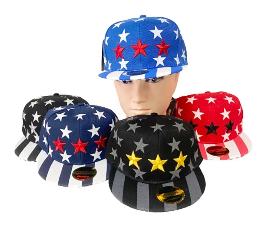 12 Wholesale Usa Stars And Stripes Flat Bill Hats image