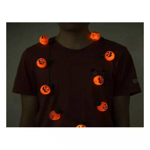 48 Wholesale Halloween Light Up NecklacE-Pumpkin 9 Bulbs image