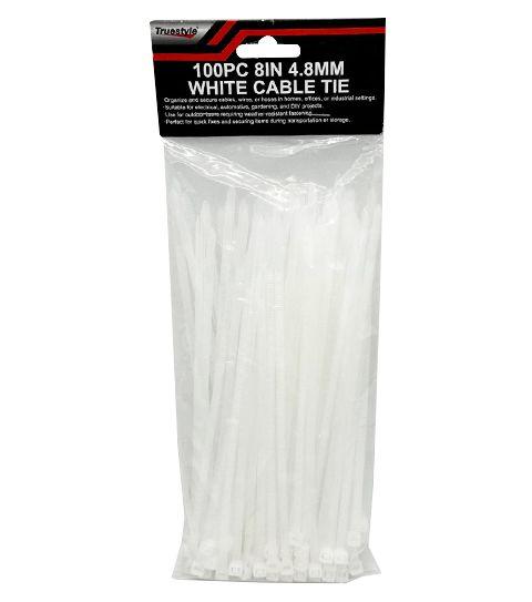 48 Wholesale 200pc 8in 4.8mm White Cable Tie image