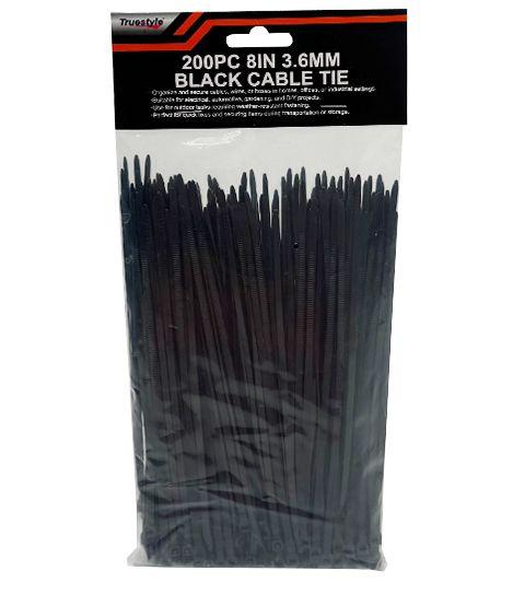 48 Wholesale 200pc 8in 3.6mm Black Cable Tie image