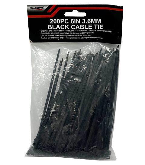 48 Wholesale 200pc 6in 3.6mm Black Cable Tie image