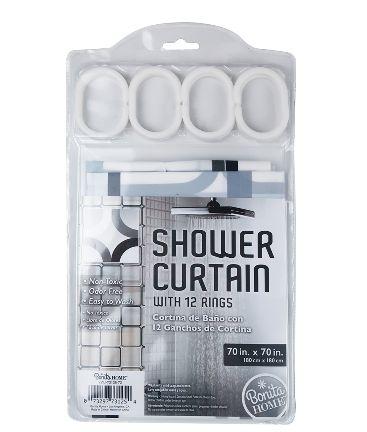72 Wholesale Bh Shower Curtqin W Hooks 70x70in Squares Peva image
