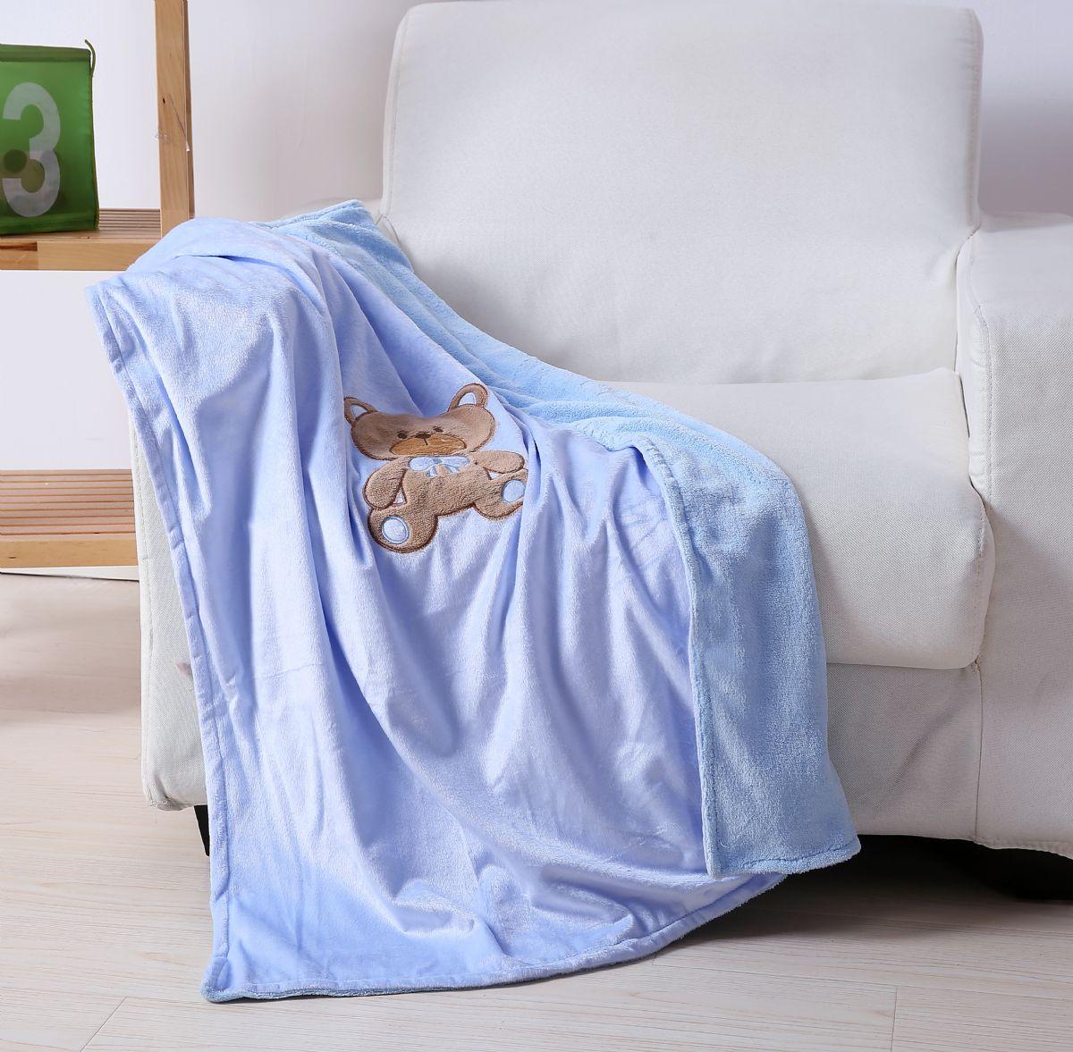 24 Wholesale Blue Teddy Bear Baby Blanket image