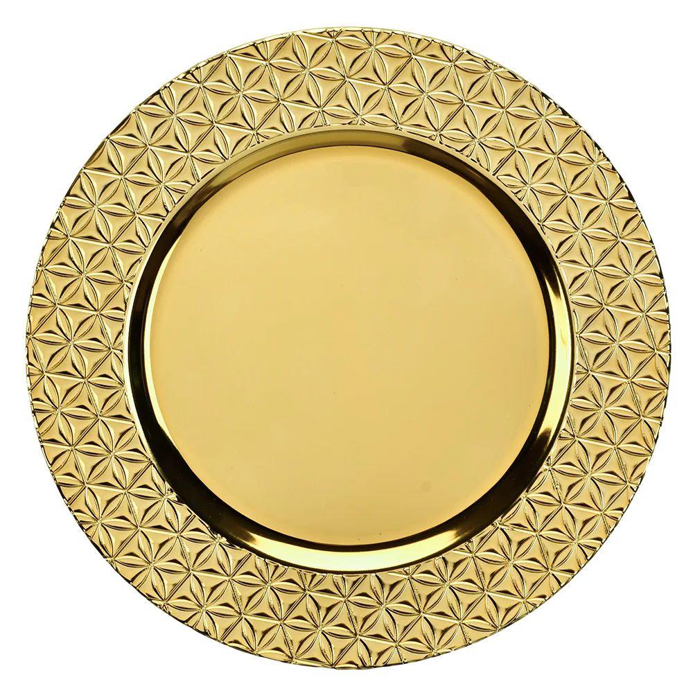 24 Wholesale Plastic Charger Plate 13in Gold Geometric image